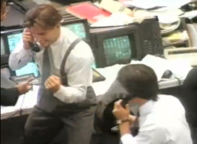 Børsmæglere fra Wall Street anno 1989 - eller måske dig, der bliver ringet op, hvis du vinder... 